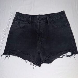 GRLFRND Black 100% Cotton High-Rise Distressed Denim Shorts